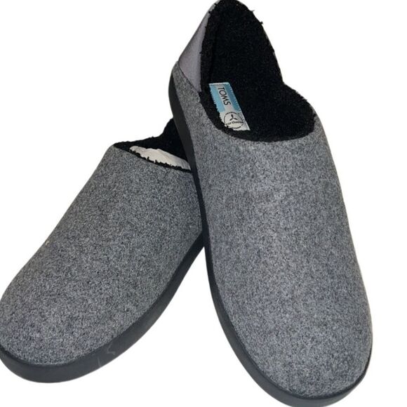 Toms Ezra Smoke Grey Repreve Two Tone Felt Slip On Slippers Men Size 12 NIB - Picture 1 of 14